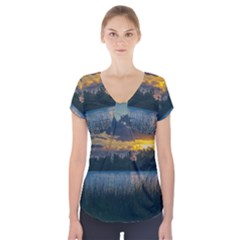 Peaceful Horizons Of Uruguay  Short Sleeve Front Detail Top