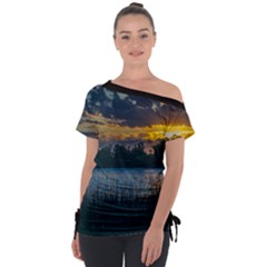 Peaceful Horizons Of Uruguay  Off Shoulder Tie-up T-shirt