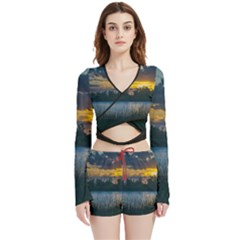 Peaceful Horizons Of Uruguay  Velvet Wrap Crop Top And Shorts Set