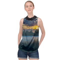 Peaceful Horizons Of Uruguay  High Neck Satin Top