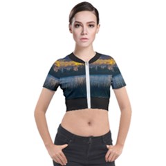 Peaceful Horizons Of Uruguay  Short Sleeve Cropped Jacket