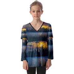 Peaceful Horizons Of Uruguay  Kids  V Neck Casual Top