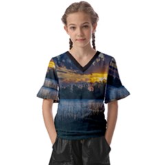 Peaceful Horizons Of Uruguay  Kids  V-neck Horn Sleeve Blouse