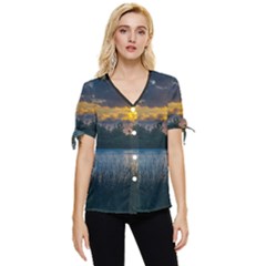 Peaceful Horizons Of Uruguay  Bow Sleeve Button Up Top