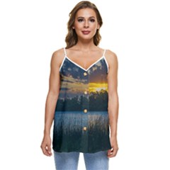 Peaceful Horizons Of Uruguay  Casual Spaghetti Strap Chiffon Top