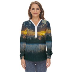 Peaceful Horizons Of Uruguay  Zip Up Long Sleeve Blouse