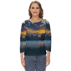 Peaceful Horizons Of Uruguay  Cut Out Wide Sleeve Top