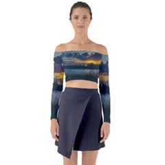 Peaceful Horizons Of Uruguay  Long Sleeve Off Shoulder Crop Top