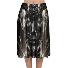 Robotics Robot Technology Future Velvet Flared Midi Skirt