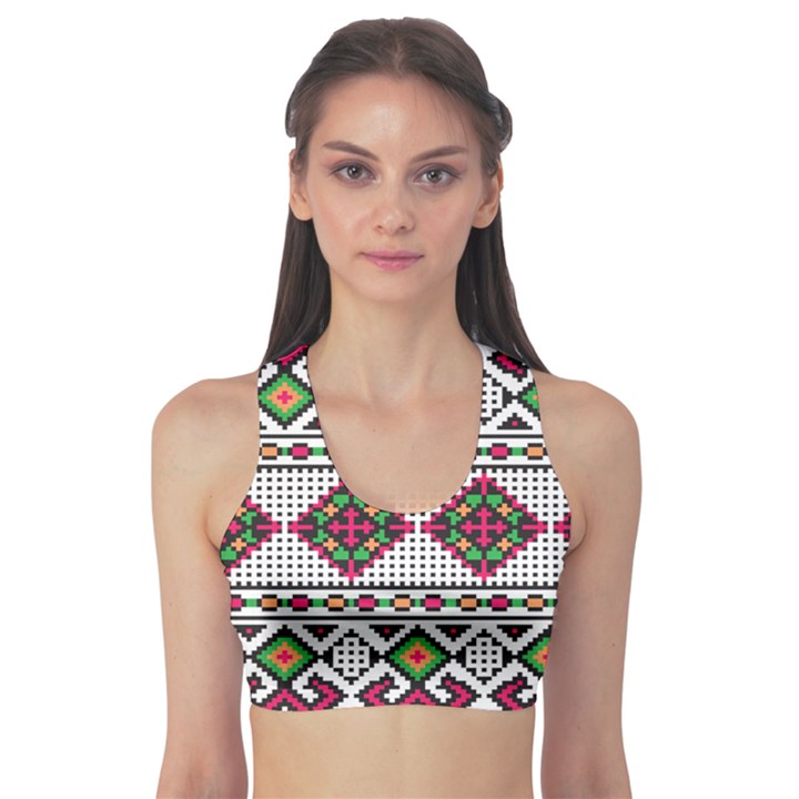 Ukrainian Folk Seamless Pattern Ethnic Ornament Border Element Traditional Fitness Sports Bra