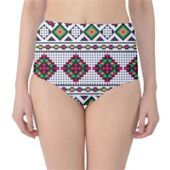 Ukrainian Folk Seamless Pattern Ethnic Ornament Border Element Traditional Classic High-waist Bikini Bottoms