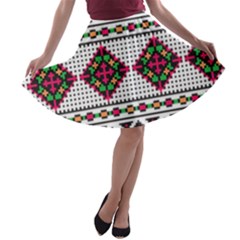 Ukrainian Folk Seamless Pattern Ethnic Ornament Border Element Traditional A-line Skater Skirt