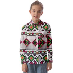 Ukrainian Folk Seamless Pattern Ethnic Ornament Border Element Traditional Kids  Long Sleeve Shirt