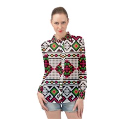 Ukrainian Folk Seamless Pattern Ethnic Ornament Border Element Traditional Long Sleeve Chiffon Shirt