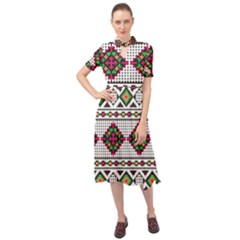 Ukrainian Folk Seamless Pattern Ethnic Ornament Border Element Traditional Keyhole Neckline Chiffon Dress