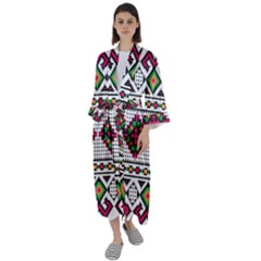 Ukrainian Folk Seamless Pattern Ethnic Ornament Border Element Traditional Maxi Satin Kimono