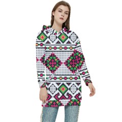 Ukrainian Folk Seamless Pattern Ethnic Ornament Border Element Traditional Women s Long Oversized Pullover Hoodie