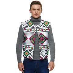 Ukrainian Folk Seamless Pattern Ethnic Ornament Border Element Traditional Men s Button Up Puffer Vest	