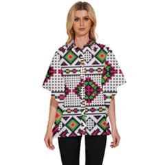 Ukrainian Folk Seamless Pattern Ethnic Ornament Border Element Traditional Women s Batwing Button Up Shirt