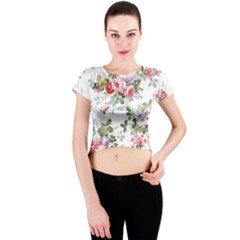 Floral Elements Peony Chinese Rose Crew Neck Crop Top by Grandong