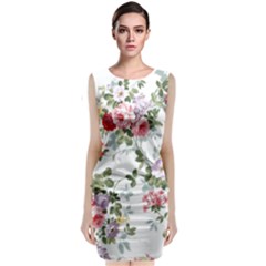 Floral Elements Peony Chinese Rose Sleeveless Velvet Midi Dress