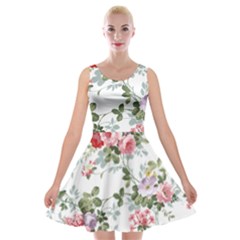 Floral Elements Peony Chinese Rose Velvet Skater Dress