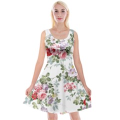 Floral Elements Peony Chinese Rose Reversible Velvet Sleeveless Dress