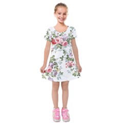 Floral Elements Peony Chinese Rose Kids  Short Sleeve Velvet Dress