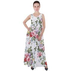 Floral Elements Peony Chinese Rose Empire Waist Velour Maxi Dress by Grandong