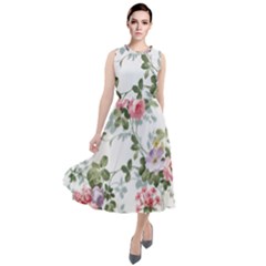 Floral Elements Peony Chinese Rose Round Neck Boho Dress by Grandong