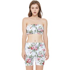 Floral Elements Peony Chinese Rose Stretch Shorts And Tube Top Set by Grandong