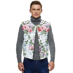 Floral Elements Peony Chinese Rose Men s Button Up Puffer Vest	