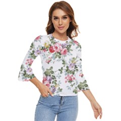 Floral Elements Peony Chinese Rose Bell Sleeve Top