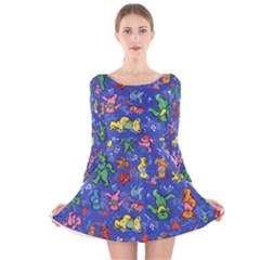 Grateful Dead Dancing Bears Pattern Long Sleeve Velvet Skater Dress