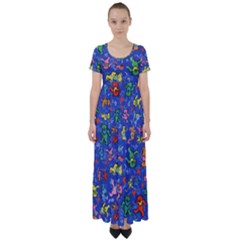 Grateful Dead Dancing Bears Pattern High Waist Short Sleeve Maxi Dress