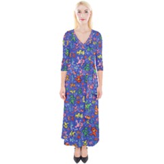 Grateful Dead Dancing Bears Pattern Quarter Sleeve Wrap Maxi Dress by Salmanaz77