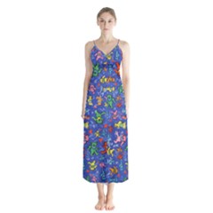 Grateful Dead Dancing Bears Pattern Button Up Chiffon Maxi Dress