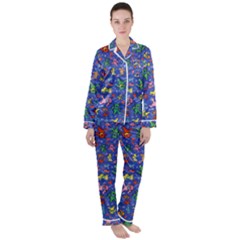 Grateful Dead Dancing Bears Pattern Women s Long Sleeve Satin Pajamas Set