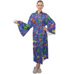 Grateful Dead Dancing Bears Pattern Maxi Velvet Kimono