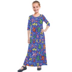 Grateful Dead Dancing Bears Pattern Kids  Quarter Sleeve Maxi Dress