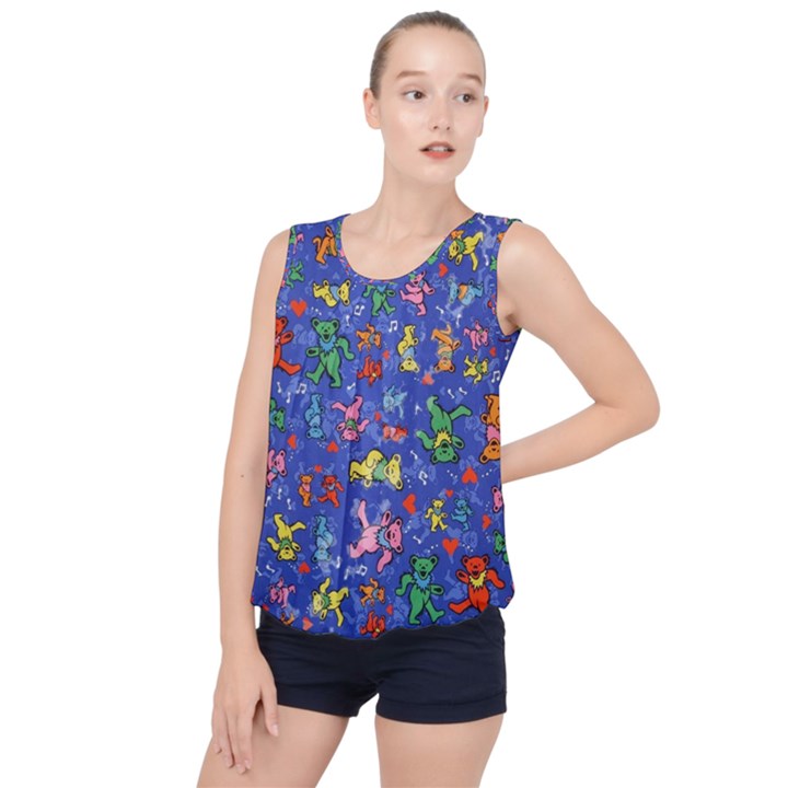 Grateful Dead Dancing Bears Pattern Bubble Hem Chiffon Tank Top