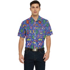 Grateful Dead Dancing Bears Pattern Men s Short Sleeve Pocket Shirt 