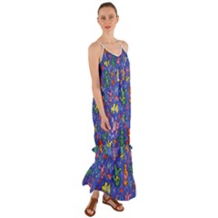 Grateful Dead Dancing Bears Pattern Cami Maxi Ruffle Chiffon Dress