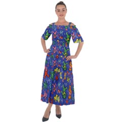 Grateful Dead Dancing Bears Pattern Shoulder Straps Boho Maxi Dress 