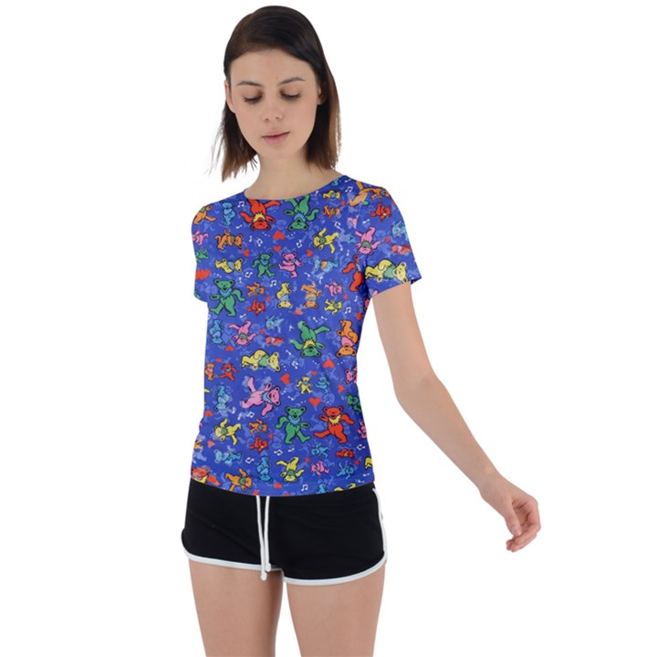 Grateful Dead Dancing Bears Pattern Back Circle Cutout Sports T-Shirt