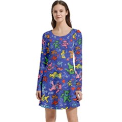 Grateful Dead Dancing Bears Pattern Long Sleeve Velour Skater Dress