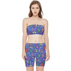 Grateful Dead Dancing Bears Pattern Stretch Shorts And Tube Top Set