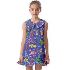 Grateful Dead Dancing Bears Pattern Kids  Pilgrim Collar Ruffle Hem Dress