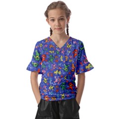 Grateful Dead Dancing Bears Pattern Kids  V-neck Horn Sleeve Blouse by Salmanaz77