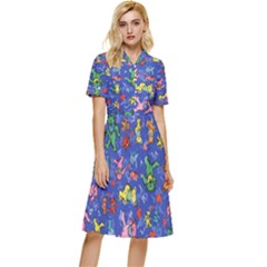 Grateful Dead Dancing Bears Pattern Button Top Knee Length Dress